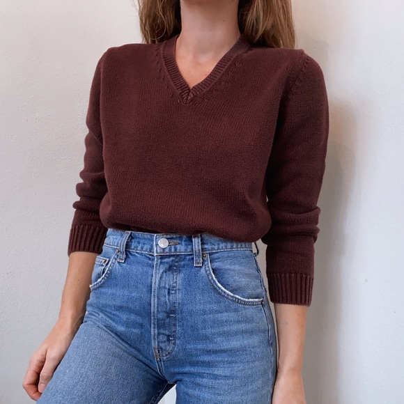Vintage Sweaters - Vintage plum cotton V-neck